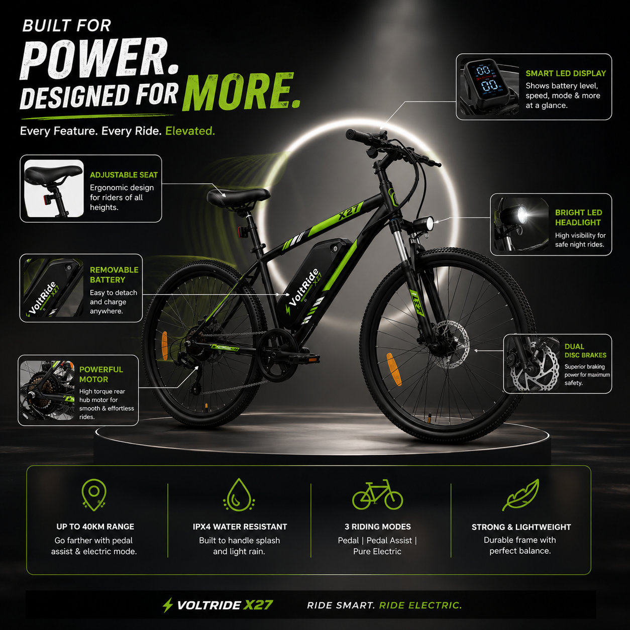VoltRide X27 Electric Cycle | Smart Power E-Bike | 40KM Range - Image 3