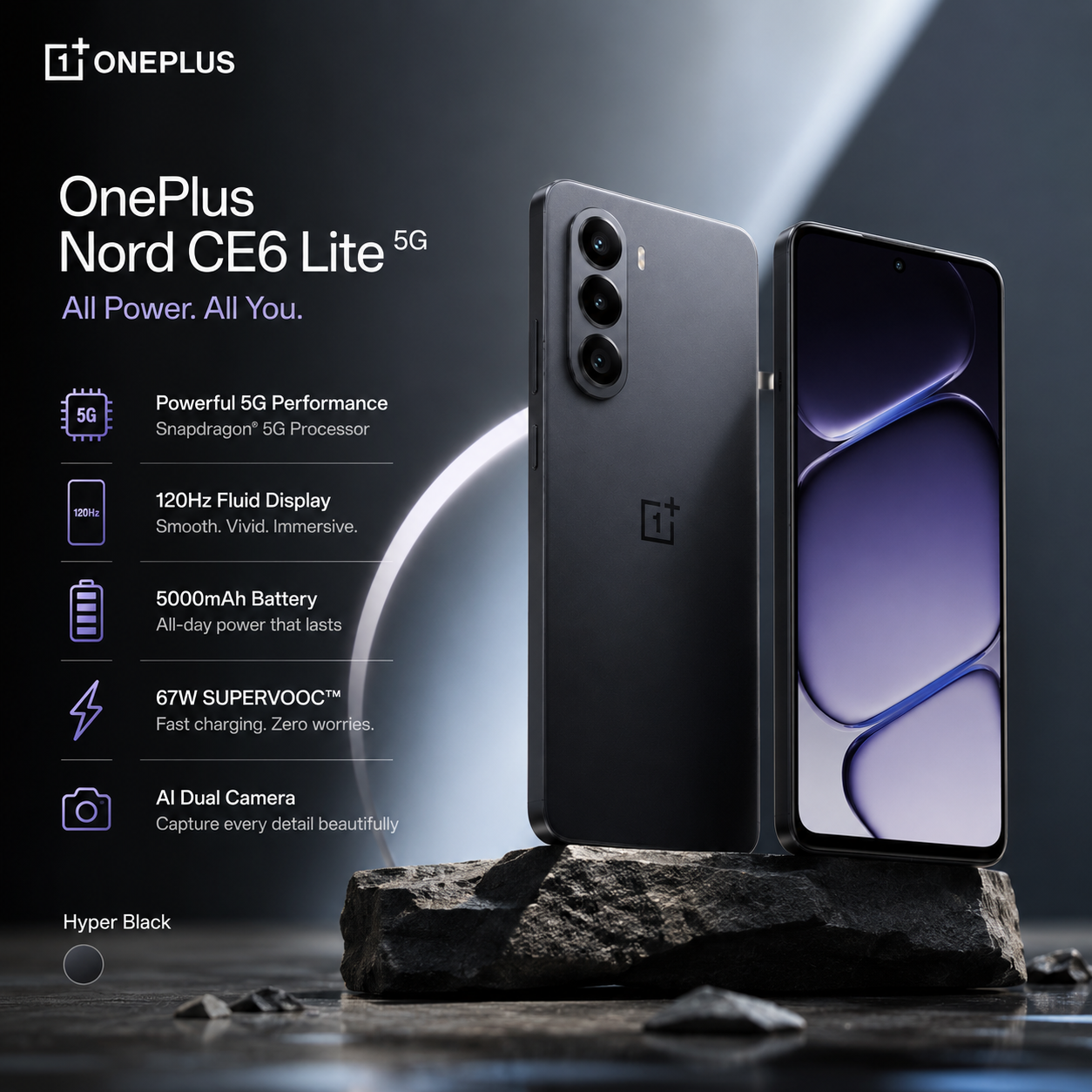 OnePlus Nord CE6 Lite (Hyper Black, 128 GB) (6 GB RAM) - Image 2