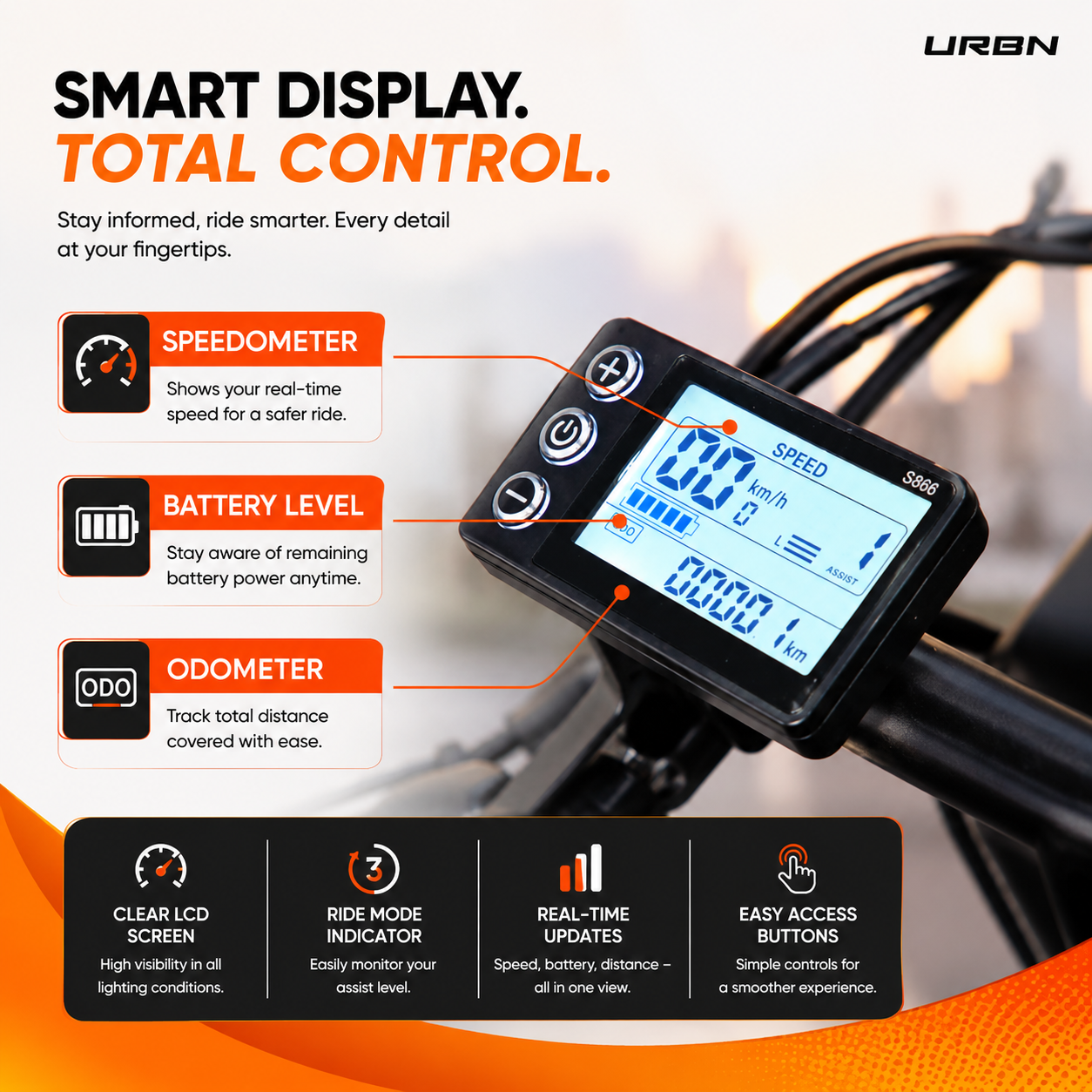 Motovolt URBN E-Moped Standard | 105KM Range Electric Bike | 250W BLDC Motor | Removable 20Ah Battery (Orange) - Image 2